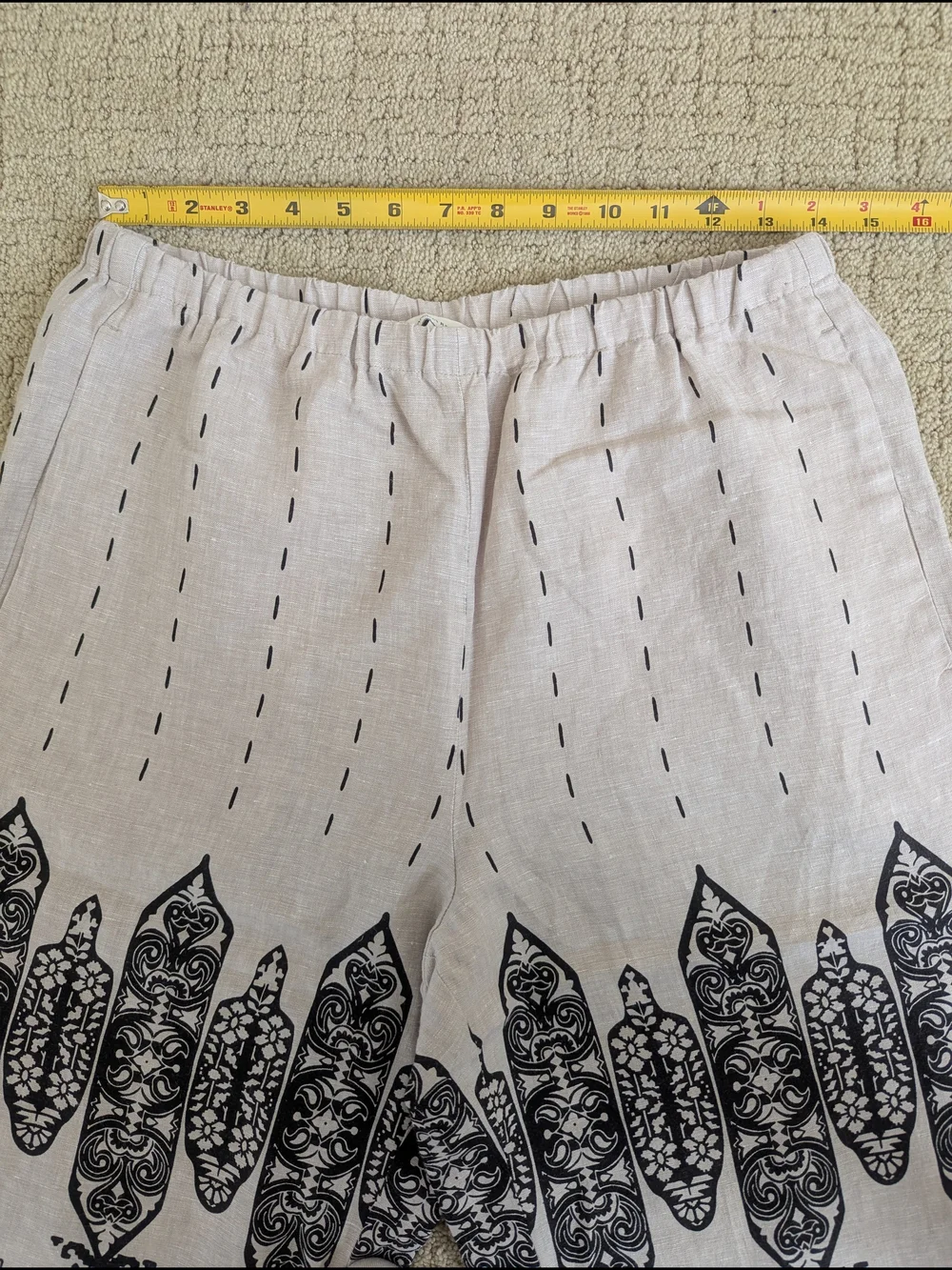 Banana Republic Wide Leg 100% Linen Pull On Pant M Petite Geometric Coastal Boho